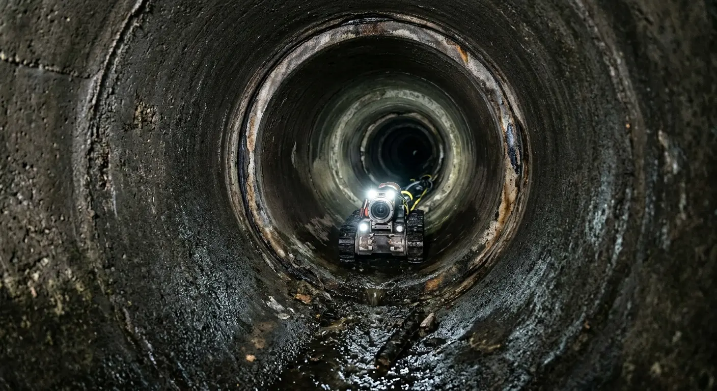 Robotic sewer camera inspecting pipe interior for Sewer Line Cleaning in Emmett